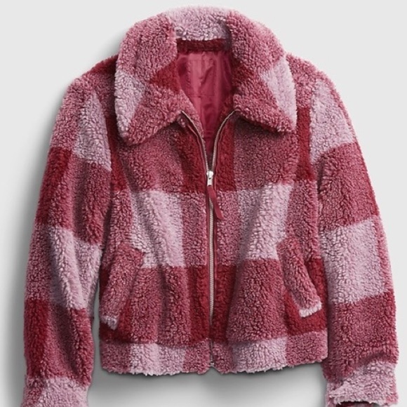 GAP Chunky Sherpa Plaid Bomber Jacket Small - Picture 1 of 9